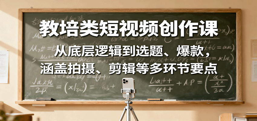 教培类短视频创作课：从底层逻辑到选题、爆款，涵盖拍摄、剪辑等多环节要点-低成本创业项目大全｜短视频带货+AI副业变现｜知行创业网