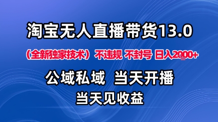 淘宝无人直播13.0,公域私域技术,不封号,不违规布局下半年旺季赛道,日入1K+(独家技术)【揭秘】-低成本创业项目大全|短视频带货+AI副业变现|知行创业网