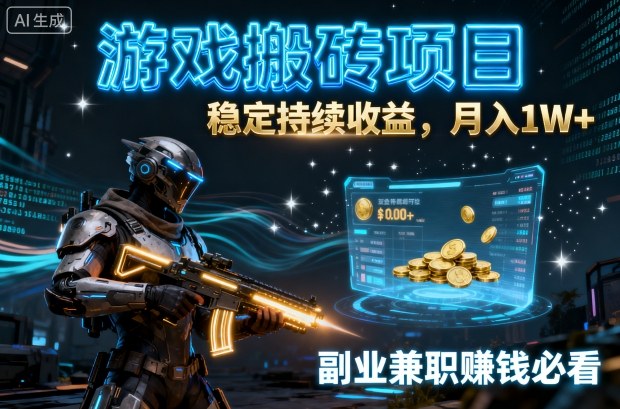 游戏搬砖项目，稳定持续收益，月入1W+，副业兼职賺钱必看【揭秘】-低成本创业项目大全｜短视频带货+AI副业变现｜知行创业网