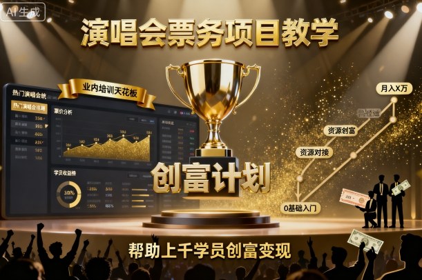 演唱会票务项目教学，业内培训天花板，帮助上千学员创富变现-低成本创业项目大全｜短视频带货+AI副业变现｜知行创业网