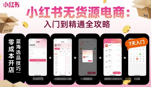 小红书无货源电商，入门到精通，开店+选品+笔记+剪辑+赛道+内容-低成本创业项目大全｜短视频带货+AI副业变现｜知行创业网