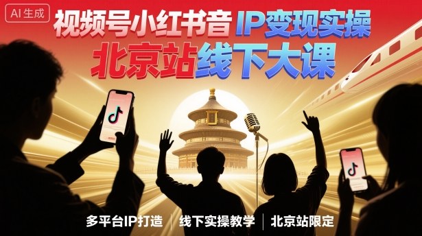 视频号小红书抖音IP变现实操北京站线下大课，40+行业短视频高变现姿势，100+IP高变现实操技术-低成本创业项目大全｜短视频带货+AI副业变现｜知行创业网
