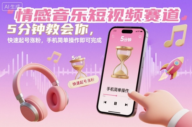 情感音乐短视频赛道,5分钟教会你,快速起号涨粉,手机简单操作即可完成-低成本创业项目大全|短视频带货+AI副业变现|知行创业网