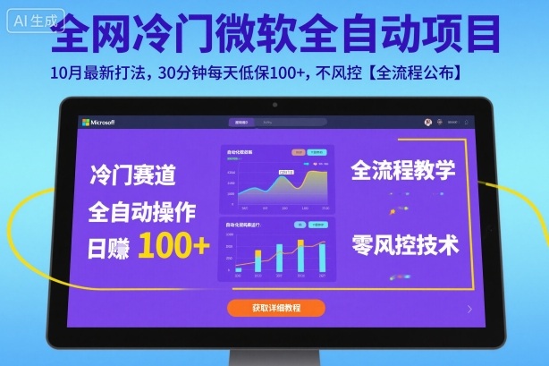 全网冷门微软全自动挂G项目，10月最新打法，30分钟每天低保100+，不风控【全流程公布】【揭秘】-低成本创业项目大全｜短视频带货+AI副业变现｜知行创业网