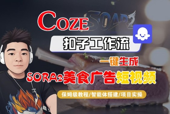 Coze扣子智能体工作流一键生成“SORA2美食广告“短视频，全流程保姆级教学-低成本创业项目大全｜短视频带货+AI副业变现｜知行创业网