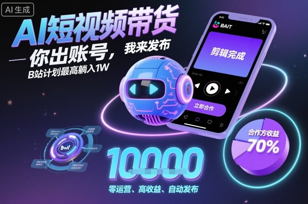 AI短视频带货，你出账号，我来发布，B站计划最高躺入1W【揭秘】-低成本创业项目大全｜短视频带货+AI副业变现｜知行创业网
