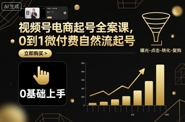 视频号电商起号全案课，0到1微付费自然流起号-低成本创业项目大全｜短视频带货+AI副业变现｜知行创业网