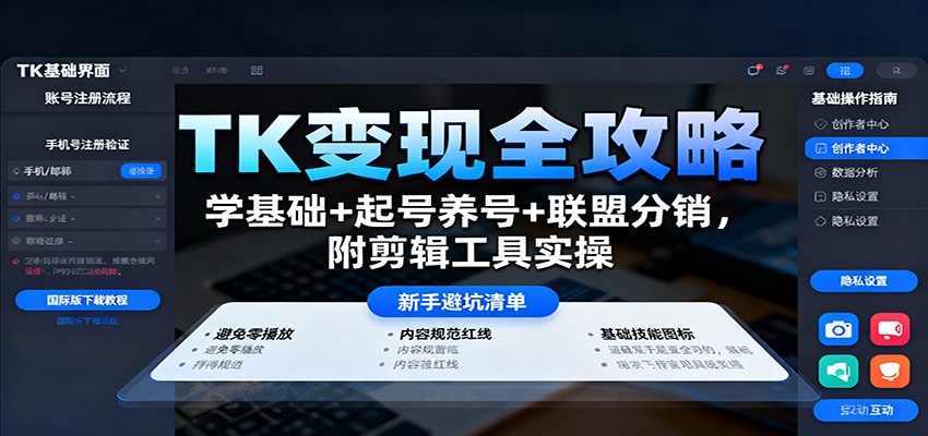 TK变现全攻略：学基础+起号养号+联盟分销，附剪辑工具实操-低成本创业项目大全｜短视频带货+AI副业变现｜知行创业网