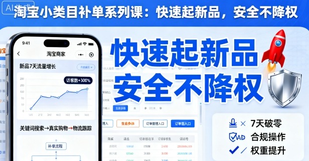 淘宝小类目补单系列课，快速起新品，安全不降权-低成本创业项目大全｜短视频带货+AI副业变现｜知行创业网