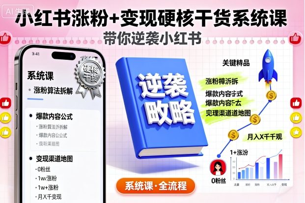 小红书涨粉+变现硬核干货系统课，带你逆袭小红书-低成本创业项目大全｜短视频带货+AI副业变现｜知行创业网