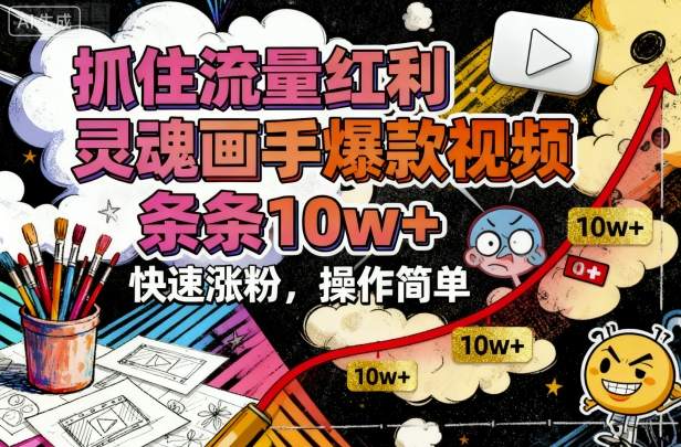 抓住流量红利，灵魂画手爆款视频，条条10w+，快速涨粉，操作简单-低成本创业项目大全｜短视频带货+AI副业变现｜知行创业网