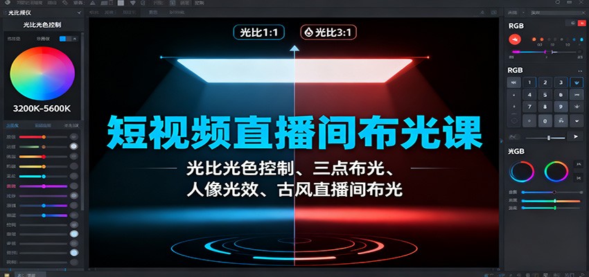 短视频直播间布光课：光比光色控制、三点布光、人像光效、古风直播间布光-低成本创业项目大全｜短视频带货+AI副业变现｜知行创业网