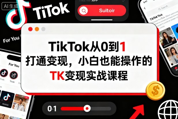 TikTok从0到1打通变现，小白也能操作的TK变现实战课程-低成本创业项目大全｜短视频带货+AI副业变现｜知行创业网