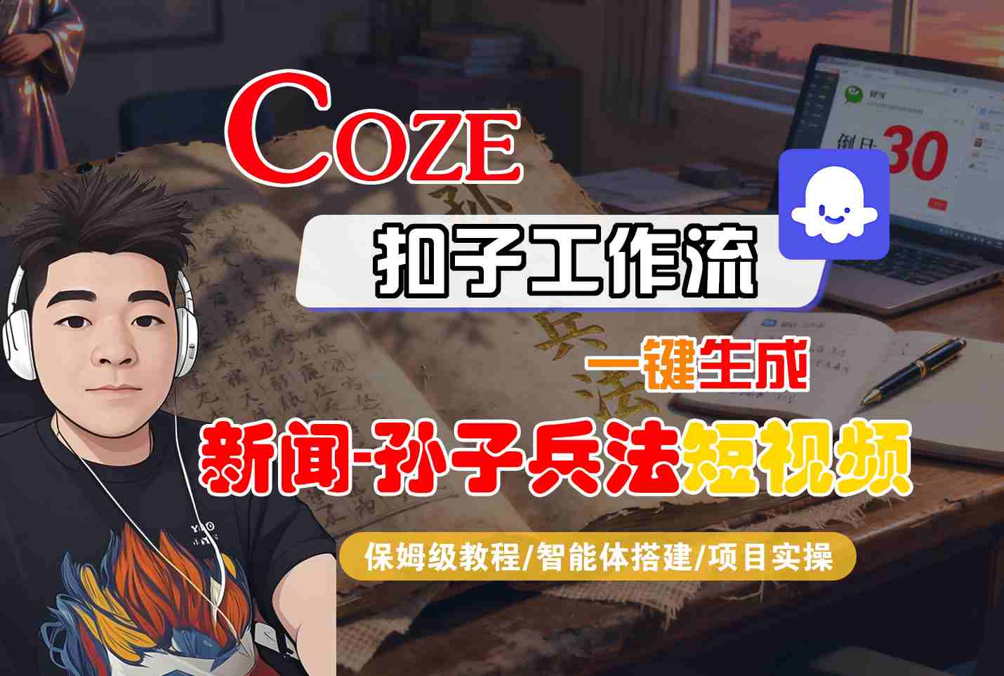 Coze扣子智能体工作流一键生成“新闻-孙子兵法“短视频，全流程保姆级教学-低成本创业项目大全｜短视频带货+AI副业变现｜知行创业网