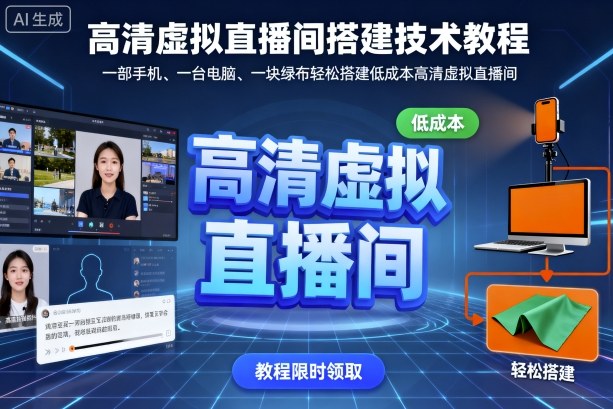 高清虚拟直播间搭建技术教程，一部手机、一台电脑、一块绿布轻松搭建低成本高清虚拟直播间-低成本创业项目大全｜短视频带货+AI副业变现｜知行创业网