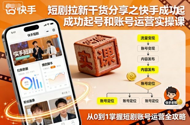短剧拉新干货分享之快手成功起号和账号运营实操课-低成本创业项目大全｜短视频带货+AI副业变现｜知行创业网