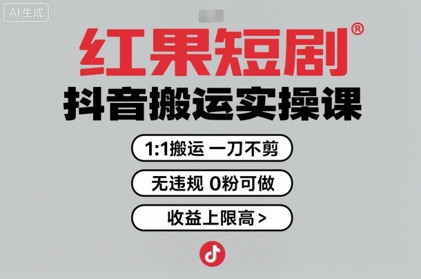 红果短剧拉新之抖音搬运实操课，1：1搬运，一刀不剪，无违规，0粉可做，收益上限高-低成本创业项目大全｜短视频带货+AI副业变现｜知行创业网