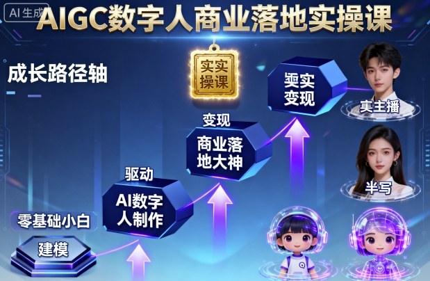 AIGC数字人商业落地实操课，从零基础小白到AI数字人大神-低成本创业项目大全｜短视频带货+AI副业变现｜知行创业网