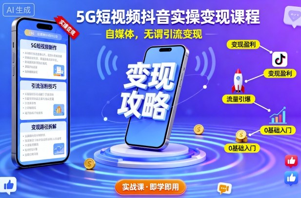 5G短视频抖音实操变现课程，自媒体，无谓引流变现-低成本创业项目大全｜短视频带货+AI副业变现｜知行创业网