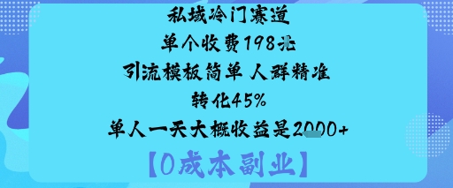 私域冷门赛道:单个收费198米引流模板简单人群精准转化45%单人一天大概收益是1k+-低成本创业项目大全｜短视频带货+AI副业变现｜知行创业网
