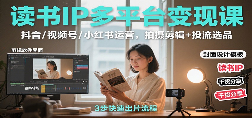 读书IP多平台变现课：抖音/视频号/小红书运营，拍摄剪辑+投流选品-低成本创业项目大全｜短视频带货+AI副业变现｜知行创业网