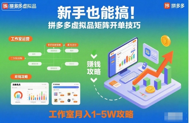 新手也能搞!拼多多虚拟品矩阵开单技巧,工作室月入1-5W攻略【揭秘】-低成本创业项目大全|短视频带货+AI副业变现|知行创业网
