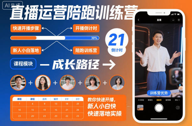 直播运营陪跑训练营，教你快速开播，新人小白快速落地实操-低成本创业项目大全｜短视频带货+AI副业变现｜知行创业网