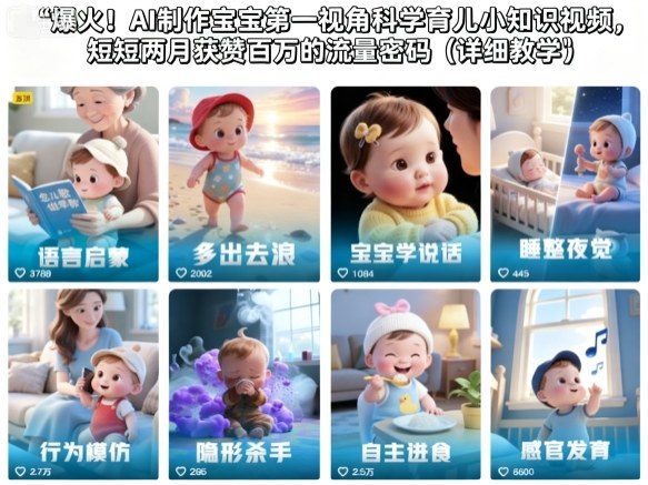 爆火！AI制作宝宝第一视角科学育儿小知识视频，短短两月获赞百万的流量密码（详细教学）-低成本创业项目大全｜短视频带货+AI副业变现｜知行创业网