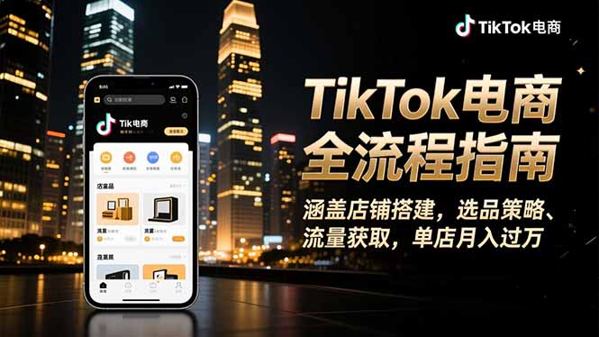 （16524期）TikTok电商全流程指南，涵盖店铺搭建、选品策略、流量获取，单店月入过万-低成本创业项目大全｜短视频带货+AI副业变现｜知行创业网