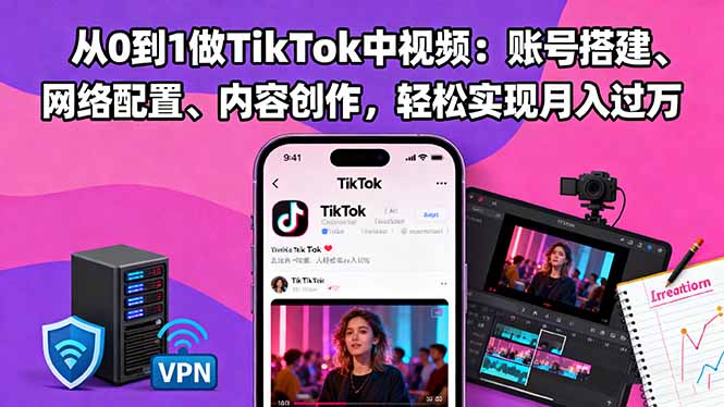 （16461期）从0到1做TikTok中视频：账号搭建、网络配置、内容创作，轻松实现月入过万-低成本创业项目大全｜短视频带货+AI副业变现｜知行创业网