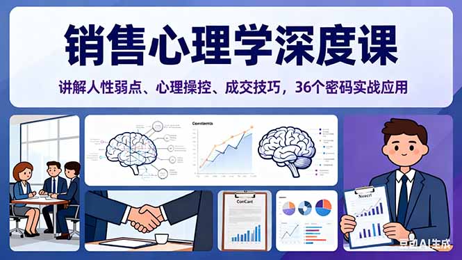 （16456期）销售心理学深度课，讲解人性弱点、心理操控、成交技巧，36个密码实战应用-低成本创业项目大全｜短视频带货+AI副业变现｜知行创业网
