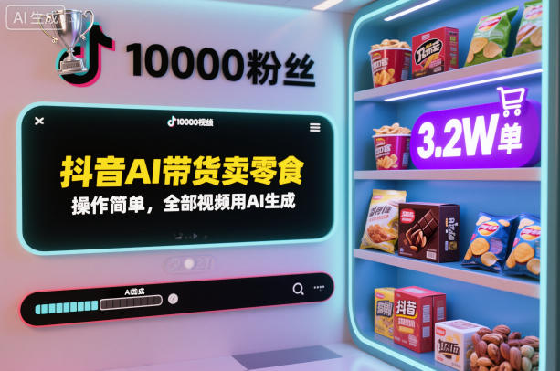 抖音AI带货卖零食，操作简单，全部视频用AI生成，一万粉丝，卖了3.2W单-低成本创业项目大全｜短视频带货+AI副业变现｜知行创业网