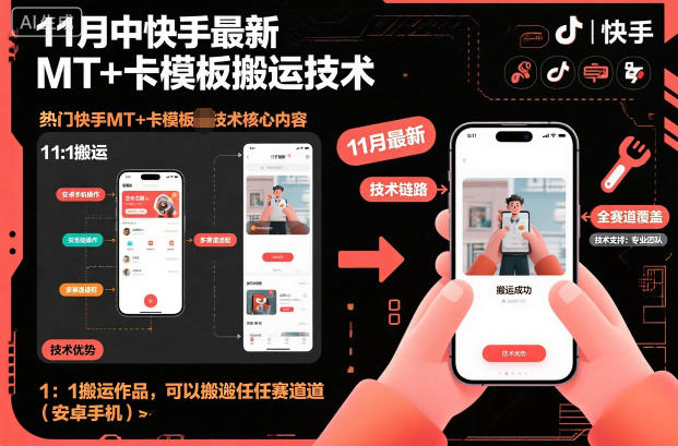 11月中快手最新MT+卡模板搬运技术，1：1搬运作品，可以搬运任何赛道（安卓手机）-低成本创业项目大全｜短视频带货+AI副业变现｜知行创业网