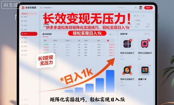 长效变现无压力!拼多多虚拟类目矩阵化实操技巧,轻松实现日入1k【揭秘】-低成本创业项目大全|短视频带货+AI副业变现|知行创业网