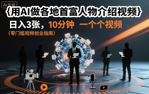 用AI做各地首富人物介绍视频,日入3张,10分钟一个视频-低成本创业项目大全|短视频带货+AI副业变现|知行创业网