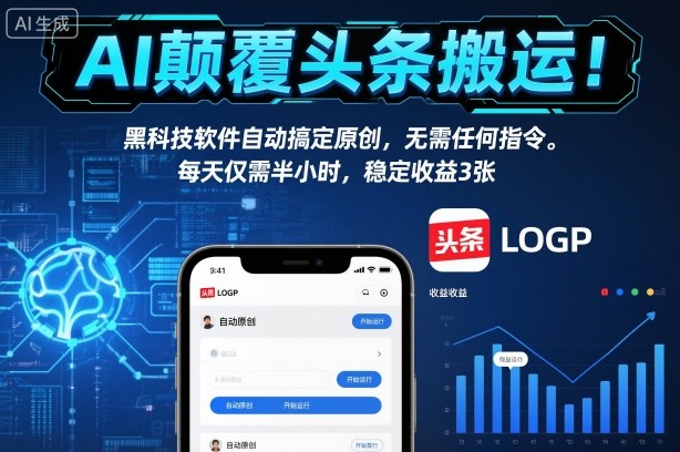 AI颠覆头条搬运！黑科技软件自动搞定原创，无需任何指令。每天仅需半小时，稳定收益3张【揭秘】-低成本创业项目大全｜短视频带货+AI副业变现｜知行创业网