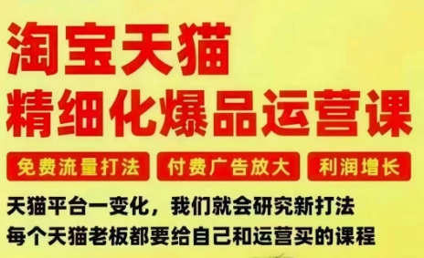淘宝天猫精细化爆品运营课，免费流量打法-付费广告放大-利润增长-三大核心痛点，一次全部解决-低成本创业项目大全｜短视频带货+AI副业变现｜知行创业网