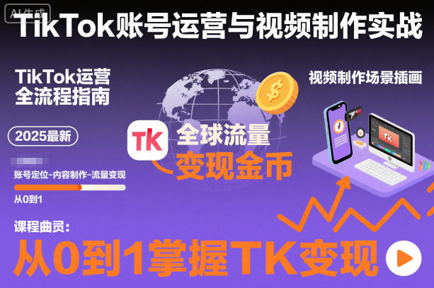 2025最新TikTok账号运营与视频制作实战全流程，从0到1掌握TK变现（含11月最新TK搬运技术）-低成本创业项目大全｜短视频带货+AI副业变现｜知行创业网