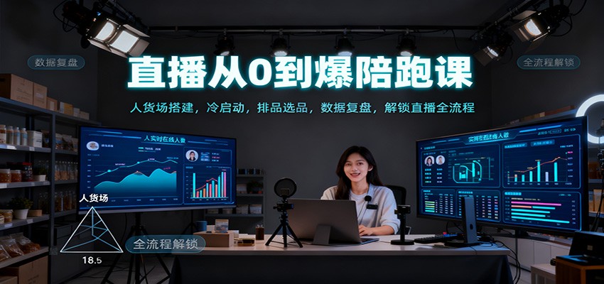 直播从0到爆陪跑课：人货场搭建，冷启动，排品选品，数据复盘，解锁直播全流程-低成本创业项目大全｜短视频带货+AI副业变现｜知行创业网