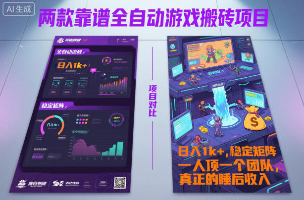 两款靠谱全自动游戏搬砖项目，日入1k+，稳定可矩阵，一人顶一个团队，真正的睡后收入【揭秘】-低成本创业项目大全｜短视频带货+AI副业变现｜知行创业网