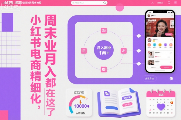 小红书电商精细化运营全流程，周末副业月入1W+，全套方法都在这了-低成本创业项目大全｜短视频带货+AI副业变现｜知行创业网
