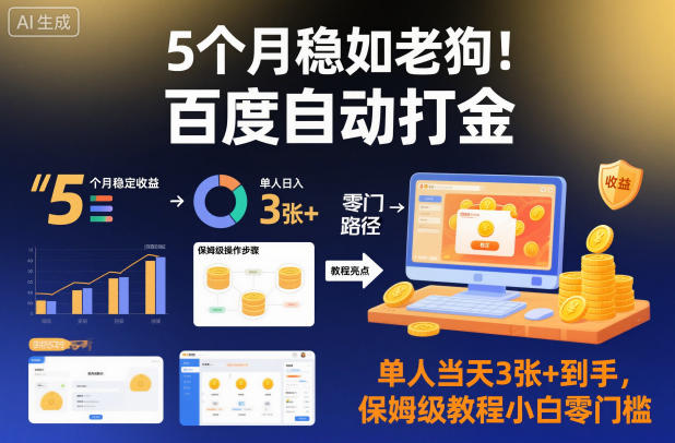 5个月稳如老狗！百度自动打金，单人当天3张+到手，保姆级教程小白零门槛【揭秘】-低成本创业项目大全｜短视频带货+AI副业变现｜知行创业网