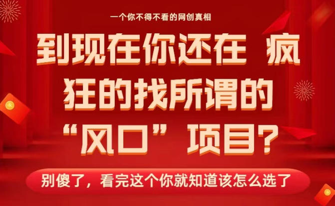 马上26年了，你还在找所谓的风口项目？别傻了，看完这个你全都懂了！【揭秘】-低成本创业项目大全｜短视频带货+AI副业变现｜知行创业网