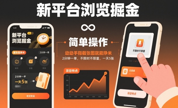 新平台浏览掘金,动动手指截张图就能挣米,2分钟一单,不限时不限量,一天5张【揭秘】-低成本创业项目大全|短视频带货+AI副业变现|知行创业网