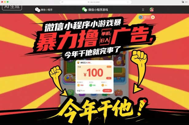 微信小程序小游戏暴力撸广告，单机日入100，今年干他就完事了-低成本创业项目大全｜短视频带货+AI副业变现｜知行创业网