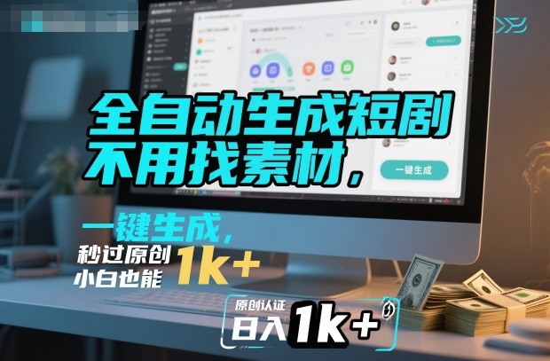 全自动生成短剧，不用找素材，不用剪辑，一键生成，秒过原创，小白也能轻松日入1k+【揭秘】-低成本创业项目大全｜短视频带货+AI副业变现｜知行创业网