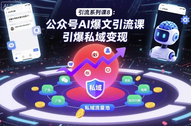 引流系列课8：公众号AI爆文引流课，引爆私域变现-低成本创业项目大全｜短视频带货+AI副业变现｜知行创业网