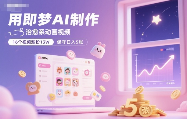 用即梦AI制作治愈系动画视频,16个视频涨粉13W,保守日入5张-低成本创业项目大全|短视频带货+AI副业变现|知行创业网