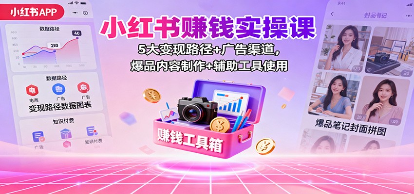 小红书赚钱实操课：5大变现路径+广告渠道，爆品内容制作+辅助工具使用-低成本创业项目大全｜短视频带货+AI副业变现｜知行创业网