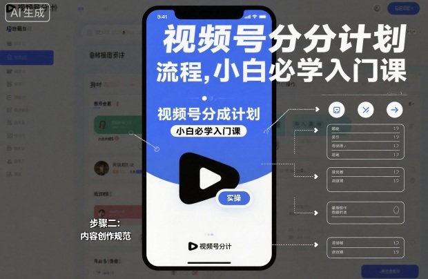 视频号分成计划实操流程，小白必学入门课-低成本创业项目大全｜短视频带货+AI副业变现｜知行创业网